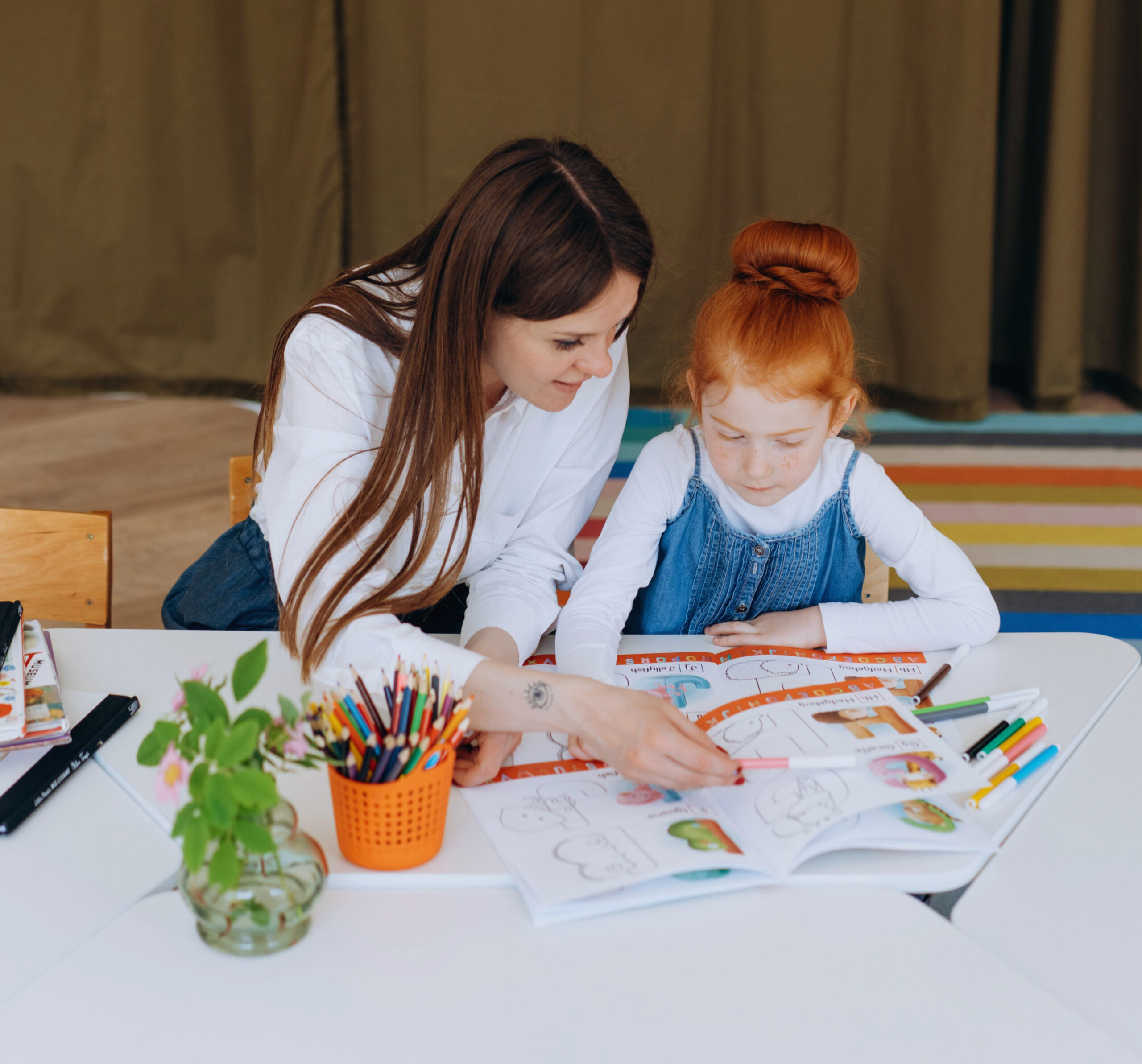 Mother and Daughter Learning together